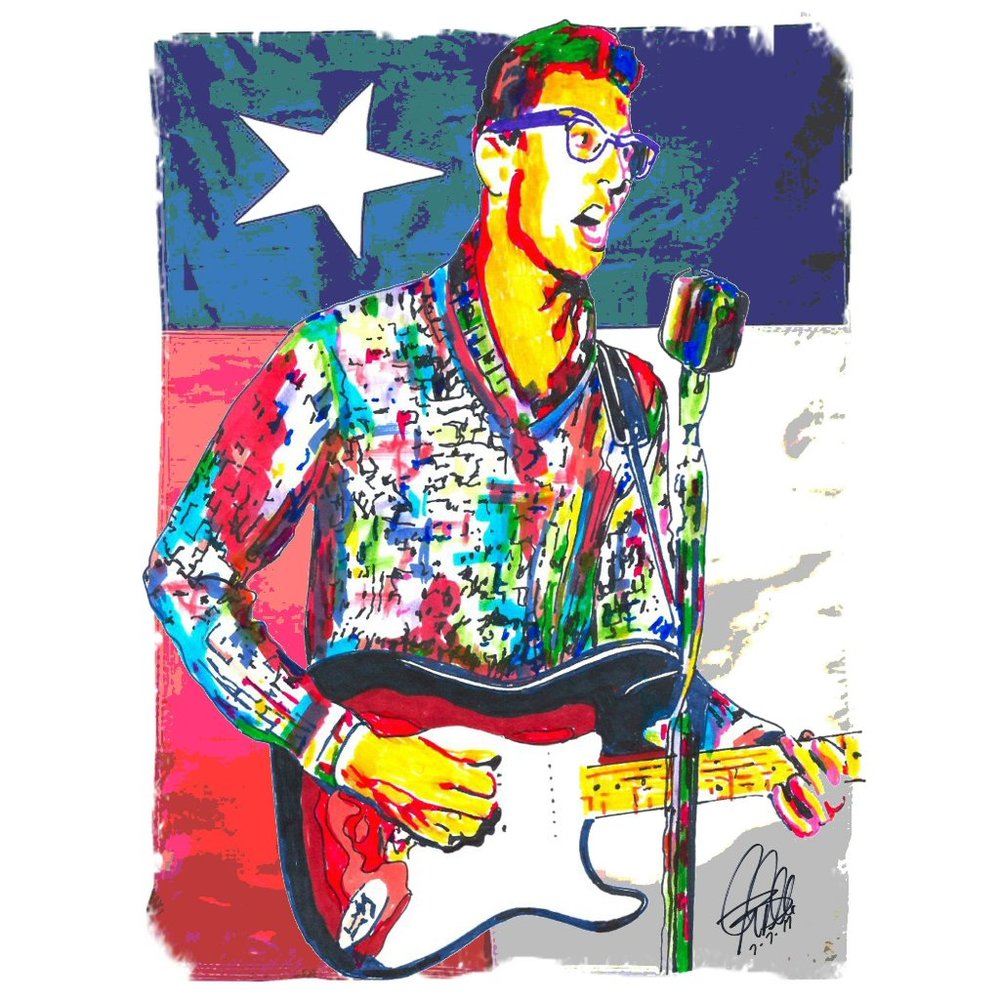 Buddy Holly Guitar Rock and Roll Music Print Poster Wall Art 18x24